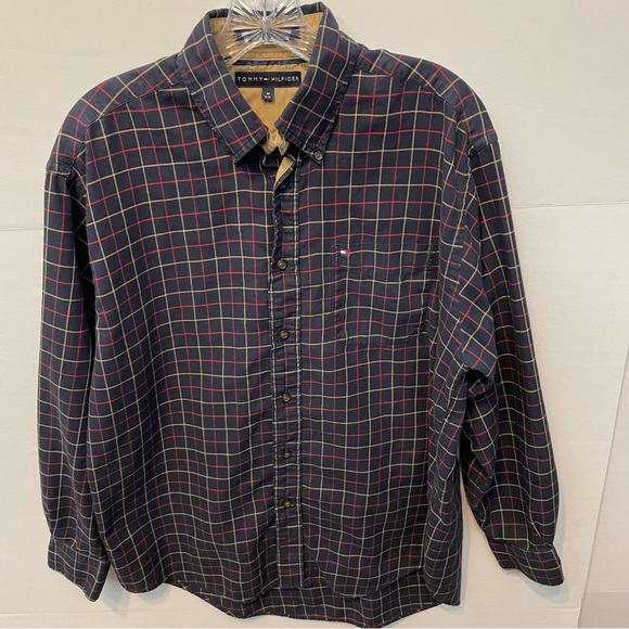 Vintage Tommy Hilfiger Men’s Long Sleeve Button Down Blue & Red Check Shirt Sz M - Picture 1 of 5